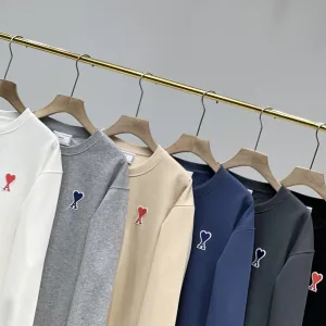 Super Clone Ami Sweatshirt Red Cotton Pure Fleece Suede Minimalist Silhouette French Romance Embroidery 3D