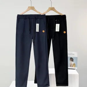 Luxury Designer Kenzo Fleece-Lined Pants Red Cotton Fleece Coral Corduroy Winter Slim Fit