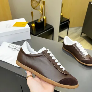 Reps Designer Margiela Skate Shoes Red Genuine Leather Top-Grain Cowhide Sheepskin Suede Patchwork Rubber Raw Easy To Match Patch