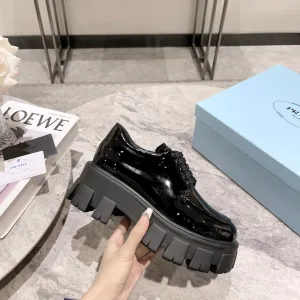 Super Clone High Quality Prada Leather Shoes Red Silk Sheepskin Patent Soft Autumn Winter