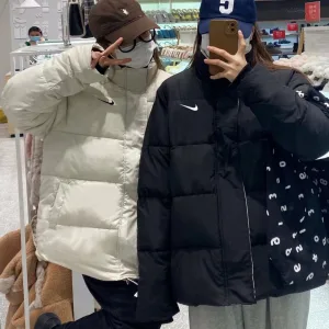 Luxury Designer Nike Cotton-Padded Coat Red Cotton Wool Adjustable Drawstring Street Style Winter