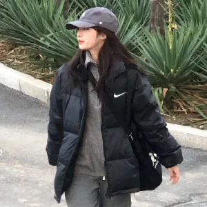 Super Clone High Quality Nike Cotton-Padded Coat Black Cotton Winter Windproof Cuffs