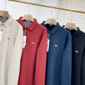 Reps AAA Lacoste Long-Sleeved Red Fleece Mesh Piqu Simple And Elegant