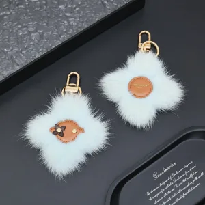 Designer Louis Vuitton Mink Fur Keychain