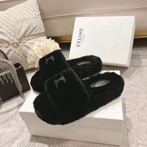 AAA Celine Slippers Red Wool Sheepskin Spring Summer