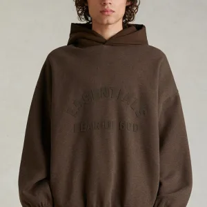 Reps Luxury Fear Of God Hoodies Red Cotton Polyester Nylon Spandex Fleece Ribbed Fabric Autumn Winter Hidden Pocket