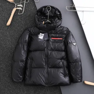 Reps AAA Prada Outerwear Red Duck Down Nylon Microfiber Fabric Soft Touch Winter Side Stripes