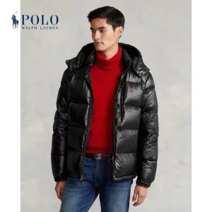 High Quality Reps Ralph Lauren Jacket Red Duck Down Nylon Fleece Patent Leather Winter Embroidery