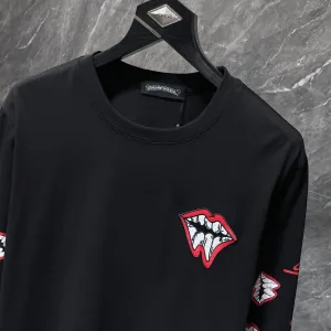 Luxury Designer Chrome Hearts Long Sleeves Red Leather Patchwork Embroidery Patch