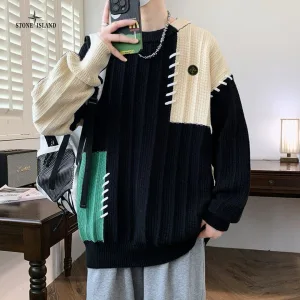 Designer Stone Island Sweater Brown Knitted Fabric