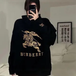 Designer Burberry Hoodie Red Double-Sided Fabric Winter Embroidery