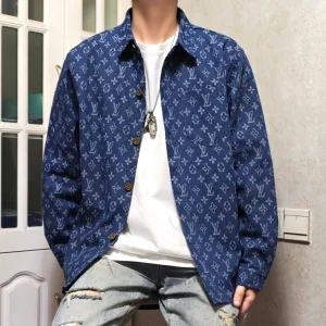 Designer Luxury Louis Vuitton Jacket Red Jacquard Denim
