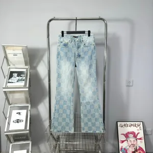 Reps Luxury Louis Vuitton Jeans Red Cotton Twill Jacquard Denim Pattern Drawstring Adjustment