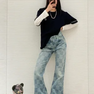 Reps Louis Vuitton Jeans Red Cotton Twill Jacquard Denim Pattern Drawstring Adjustment