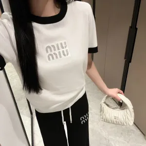 Designer Miu Miu Silk Short-Sleeved Shirt