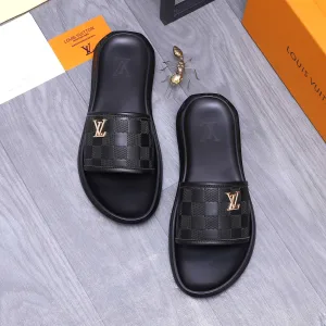 High Quality Luxury Louis Vuitton Faux Leather Slippers