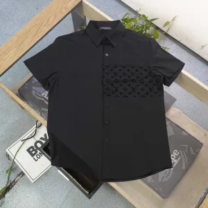 Reps AAA Louis Vuitton Short-Sleeved Shirt Ash Cotton Pure Jacquard Patch