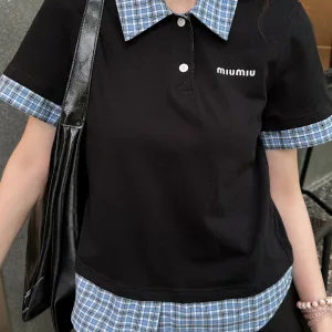Luxury Miu Miu Plaid Short-Sleeved Shirt