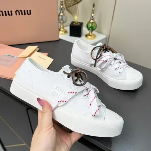 Super Clone Reps Miu Leather Shoes White Sheepskin Lace Old Style Spring Summer