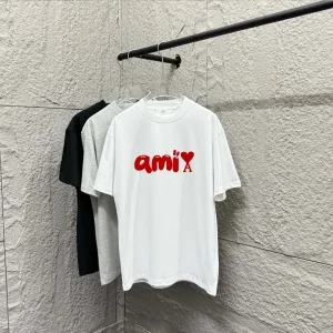 Luxury Ami Short-Sleeved T-Shirt Red Cotton Spring Summer