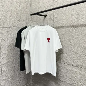 Luxury Reps Ami Short-Sleeved T-Shirt Black Cotton Spring Summer Embroidery
