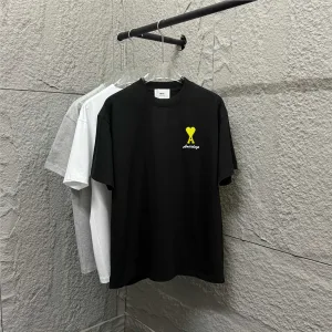 High Quality Ami Short-Sleeved T-Shirt Red Cotton Spring Summer
