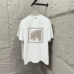 Designer Hermes Short-Sleeved T-Shirt Black Cotton Spring Summer