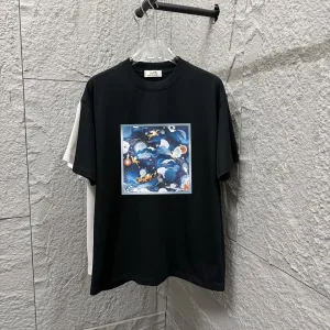 Designer High Quality Hermes Short-Sleeved T-Shirt Black Cotton Spring Summer
