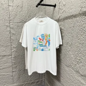 Designer Hermes Short-Sleeved T-Shirt Black Cotton Spring Summer