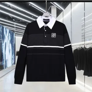 Luxury Designer Louis Vuitton Jacquard Long-Sleeved Polo Shirt