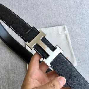 Luxury Hermes Belt Black Top-Grain Cowhide