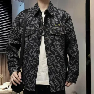 High Quality Designer Fendi Jacket Ash Jacquard Denim Elegant Style