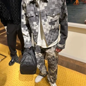 Super Clone Louis Vuitton Jacket Red Cotton Twill Jacquard Lace Denim Pattern Hand-Sewn Buttons