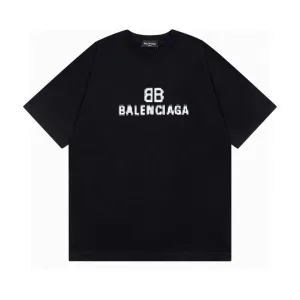 AAA High Quality Balenciaga Short-Sleeved T-Shirt Ash Cotton Pure Ribbed Fabric Embroidery