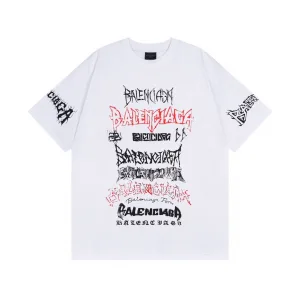 High Quality Balenciaga Short-Sleeved T-Shirt Ash Cotton Pure Ribbed Fabric Embroidery