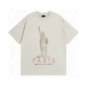 Luxury Balenciaga Short-Sleeved T-Shirt Ash Cotton Pure Ribbed Fabric Embroidery