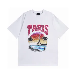 Luxury AAA Balenciaga Short-Sleeved T-Shirt Ash Cotton Pure Ribbed Fabric Embroidery