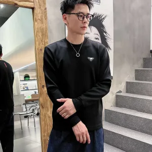 AAA Prada Long-Sleeved T-Shirt Ash Cotton Pure High-End Quality Winter