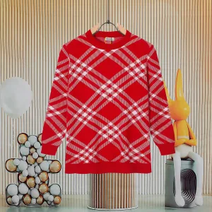 Reps Burberry Sweater Red Wool Cashmere Jacquard