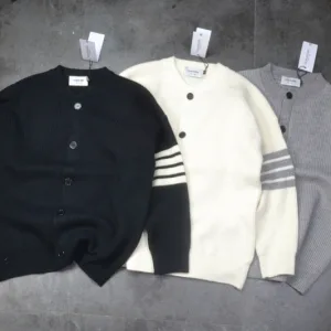 High Quality Thom Browne Sweater Brown Wool Blend Jacquard Embroidery