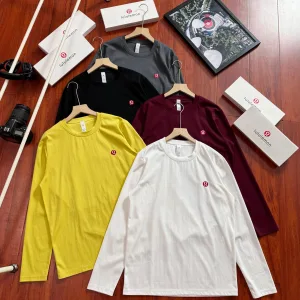 Designer Super Clone Lululemon Long-Sleeved T-Shirt Red Cotton Mercerized Soft And Elastic Simple Design Autumn Winter