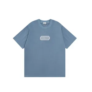 Super Clone Luxury Dior Short-Sleeved Shirt Lime Cotton Pure Ribbed Fabric Neckline Stitching Embroidery