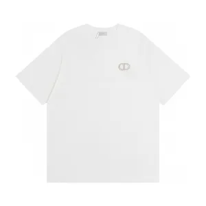 Luxury Dior Short-Sleeved T-Shirt Red Cotton Pure Jacquard Ribbed Fabric Neckline Stitching Embroidery