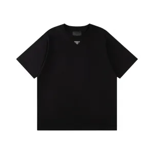 Reps Prada Short-Sleeved T-Shirt Lime Cotton Pure Ribbed Fabric Neckline Stitching Embroidery