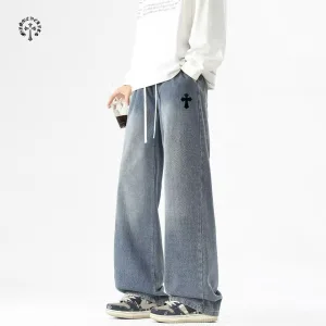 Super Clone Chrome Hearts Jeans Yellow Denim Distressed Retro Blue