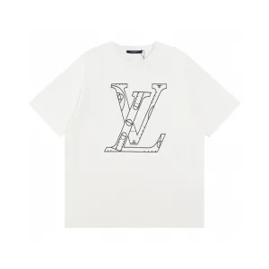 Designer Louis Vuitton Short-Sleeved Shirts Lime Cotton Pure Ribbed Fabric Neckline Stitching Embroidery Screen Printing