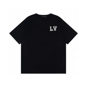 Super Clone Luxury Louis Vuitton Short-Sleeved T-Shirt Red Cotton Pure Ribbed Fabric Neckline Stitching Embroidery Sequin