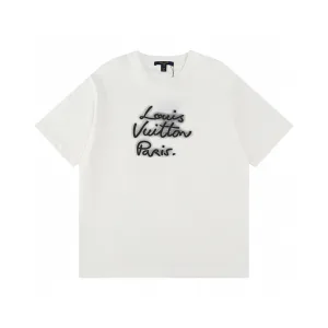 Super Clone Louis Vuitton Short-Sleeved T-Shirt Lime Cotton Pure Ribbed Fabric Neckline Stitching Embroidery