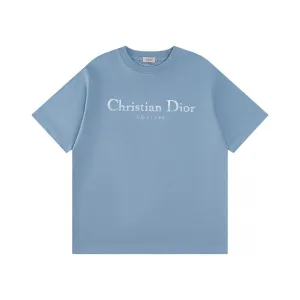 Designer Super Clone Dior Short-Sleeved T-Shirt Lime Cotton Pure Ribbed Fabric Neckline Stitching Embroidery