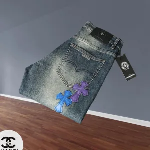 Luxury Chrome Hearts Jeans Red Cotton Denim Autumn Winter